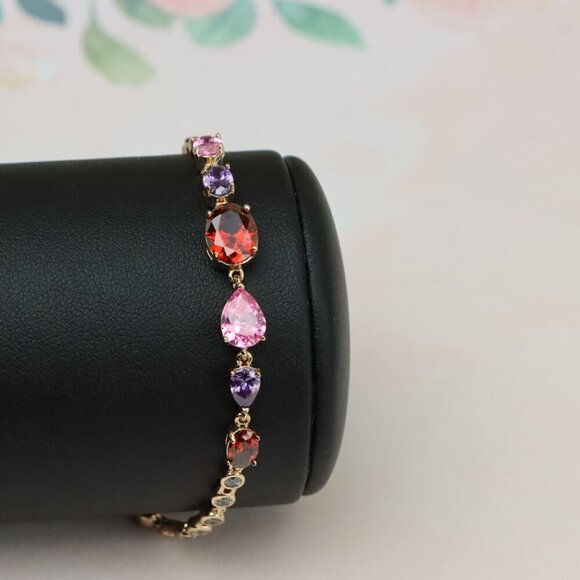 "Colorful Gemstone Rose Gold Bracelet with Sparkle Chain, XPBL0812 - Picture 10 of 12